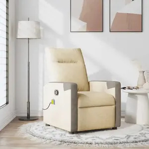 Массажное раскладное кресло VidaXL 4104847, кремовая тканевая обивка