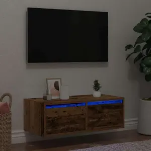 Тумба под ТВ VidaXL модель 860236, подсветка LED, эффект старого дерева, 75×35,5×25 см