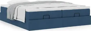 Gultas rāmis ar ottoman nodalījumu VidaXL 200x200 cm zils audums