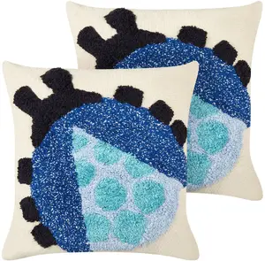 Set of 2 Tufted Cotton Cushions Beliani LADYBIRD — decorative cushions, cotton upholstery