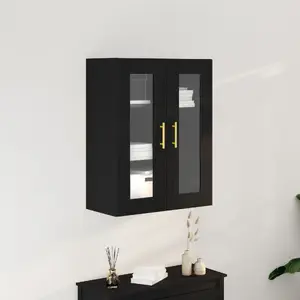 Настенный шкаф с стеклянными дверцами VidaXL 69,5×34×90 см, Черный Дуб
