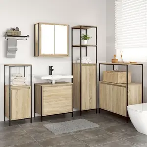 Набор мебели для ванной VidaXL 5 предметов, инжиниринговая древесина Sonoma Oak, тумбы и раковина