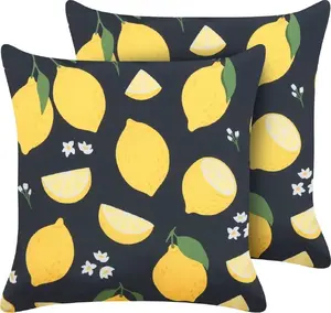 Decorative cushion pair Beliani ORCHID 45 x 45 cm black-yellow, lemon pattern