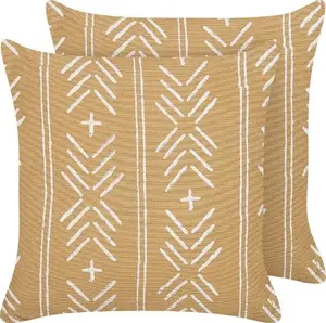 Декоративные хлопковые подушки Beliani BANYAN 45 x 45 см, геометрический узор, бежево‑белые, набор 2 шт.