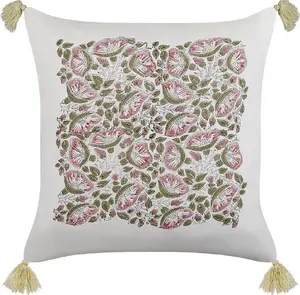 Decorative cotton cushion Beliani CARISSA 45 x 45 cm plant motif with fringes multicolour