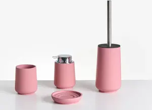 Bathroom accessory set Beliani SUCHES 4-piece, pink — includes 4 matching bathroom items
