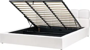 Кровать с ящиком Beliani BASTON 180 x 200 см, сломанный белый, с решетчатым основанием