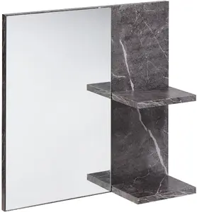 Wall mirror with shelf Beliani PELOTAS 45 cm, marble effect frame, black shelf