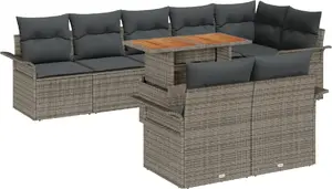 Outdoor Sofa Set VidaXL 9-piece with Cushions, Gray, Polyrattan