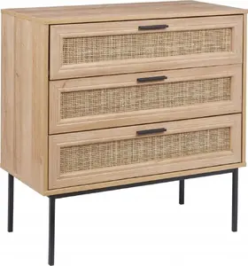 Chest of drawers Beliani PASCO — 3 drawers, light wood finish, rattan-style fronts
