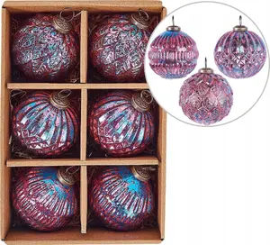 Glass Christmas bauble set Beliani Astral — 6 pink ornaments, decorative hanging balls