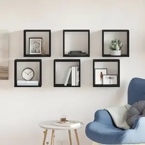 Настенные кубические полки VidaXL, набор 6 шт., черный дуб, 30 x 15 x 30 см