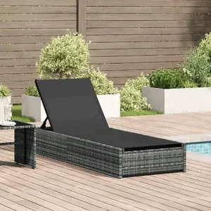 Шезлонг VidaXL модель 42004126, серый ротанг и ткань, складной, 69 × 200 × 27 см
