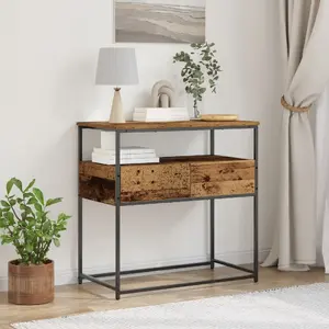 Konsoles galds VidaXL modelis 862936 — vecā koka masīvkoksne un metāls, 75 x 40 x 75 cm