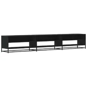 Тумба под TV VidaXL 3300810 — чёрная, металлический каркас, деревянные полки, 2700×400×460 мм, нагрузка 70 кг