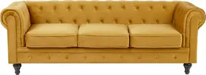 Диван Beliani CHESTERFIELD 3-местный желтый велюр, модель 214094