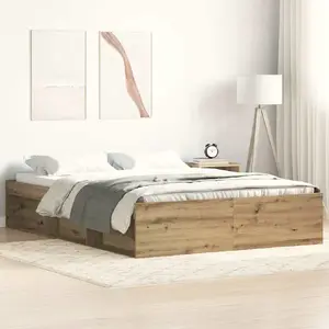 Gultas rāmis VidaXL Artisan Oak 140x190 cm, līmēta koksne, bez matracīša