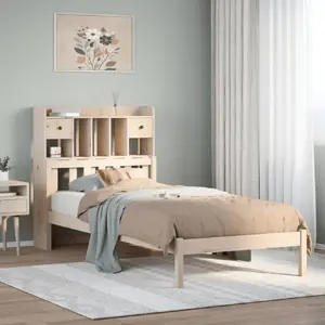 Кровать с полкой VidaXL 75x190 см Сосновое дерево, без матраса