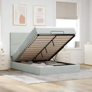 Каркас кровати с оттоманкой VidaXL 140x200 см с матрасами, серый бархат