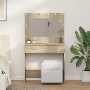 Toaletes galdiņš VidaXL Sonoma oak no inženierkoka ar stiklu 78,5 x 41 x 135 cm