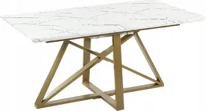 Обеденный стол Beliani MAXIMUS раскладной 160/200 x 90 см эффект мрамора с золотыми акцентами
