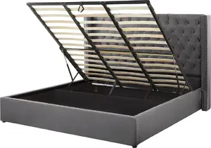 Кровать с ящиком Beliani LUBBON 180 x 200 см велюр серый