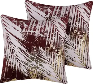 Decorative Cushion Set Shumee CALLA 2 pcs 45 x 45 cm palm pattern burgundy