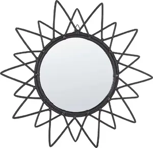 Wall mirror Beliani AROEK round rattan sun design, Ø 61 cm, black