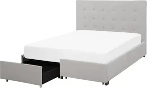 Тканевая кровать с ящиками Shumee LA ROCHELLE 140 x 200 см светло‑серая