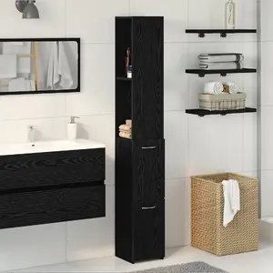 Шкаф для ванной VidaXL 25×25×170 см Черный дуб, высокий напольный шкаф для хранения