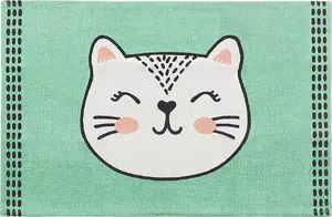 Children's Rug Beliani HOWRAH 60 x 90 cm with Cat Pattern, Green