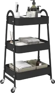 Storage trolley VidaXL 3-tier black, dimensions 42 x 41.5 x 77 cm