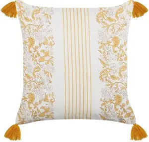 Decorative cotton cushion Beliani BILOBA 45 x 45 cm yellow-white floral