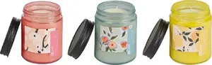 Scented soy candles set Beliani FRUITY BLOOM – 3 pieces: rose, kaki fruit, melissa
