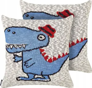 Children's cushion set Beliani GAMBIR 2 cotton cushions 45 x 45 cm beige-blue with dinosaur motif