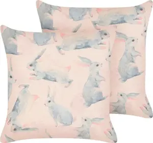 Children’s cushion set Beliani — 2 cotton cushions with rabbit print, 45 x 45 cm, pink