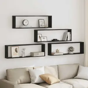 Sienas kubveida plaukti VidaXL modelis 862059, komplekts 4 gab., melna ozola apdare, 100×15×30 cm katrs