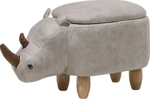 Пуф с коробом Beliani RHINO, светло-серый плюшевый пуф в форме животного