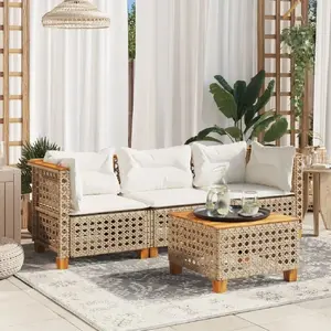 Outdoor sofa VidaXL 3-seater in beige with cushions, synthetic rattan (polyrattan)