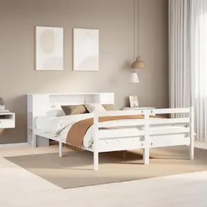 Кровать с полкой VidaXL 3322204, каркас из сосны, белая отделка, 140x200 см, без матраса