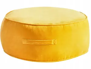 Pouf Beliani YULLE upholstery velvet yellow — compact round seat