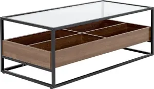 Coffee table Beliani WACO with glass shelf, dark wood finish and black frame