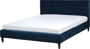Кровать Beliani FITOU 160 x 200 см велюровая синяя, обитый каркас