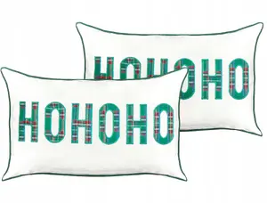 Decorative cushion set Beliani JOYCANDY, cotton, 30 x 50 cm, white with holiday pattern, set of 2
