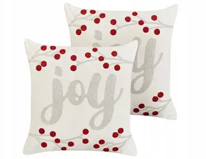 Decorative cushion pair Beliani PRALINE velour 45 x 45 cm white holiday pattern