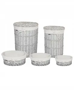 Wicker Basket Set Beliani VAKARI — 5 white woven storage baskets