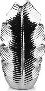 Vase Mondex LEAF SILVER 7.5×17×35 cm – decorative metal vase, silver finish