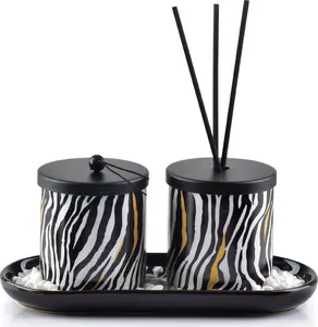 Mondex diffuser with candle Zebra pattern 23×9×9 cm, decorative scent diffuser and candle set
