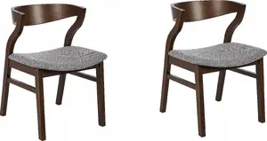 Dining chair set Beliani MAROA — 2 chairs, dark wood frame with grey upholstery