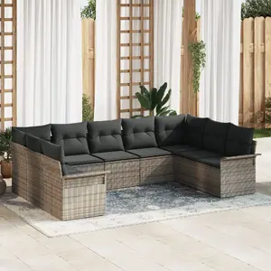 Outdoor sofa set VidaXL 9-piece with cushions, gray, polyrattan